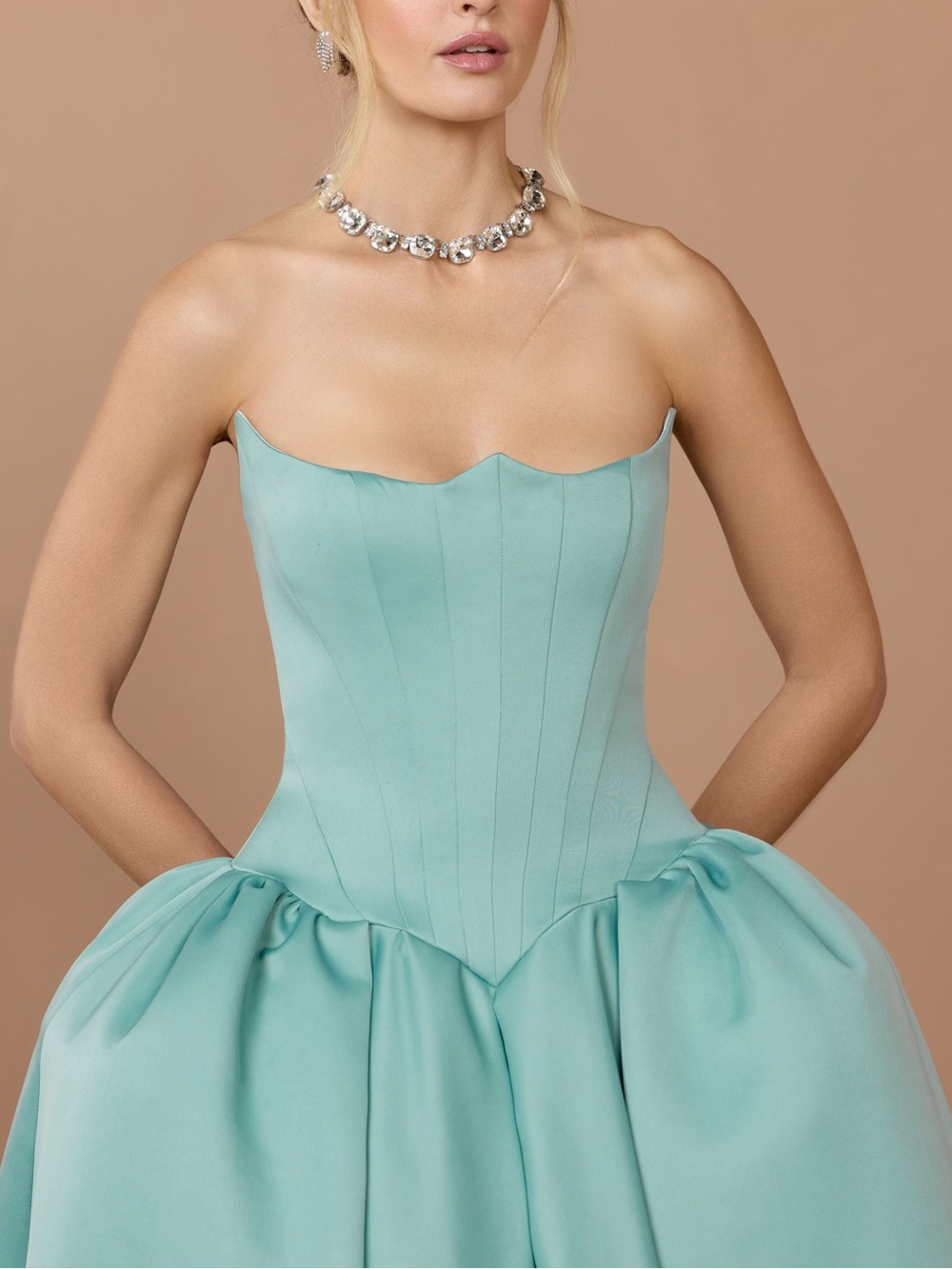 Mac Duggal 21259 Blue Strapless Satin Corset Ball Gown Size 4 NWOT - Picture 3 of 11